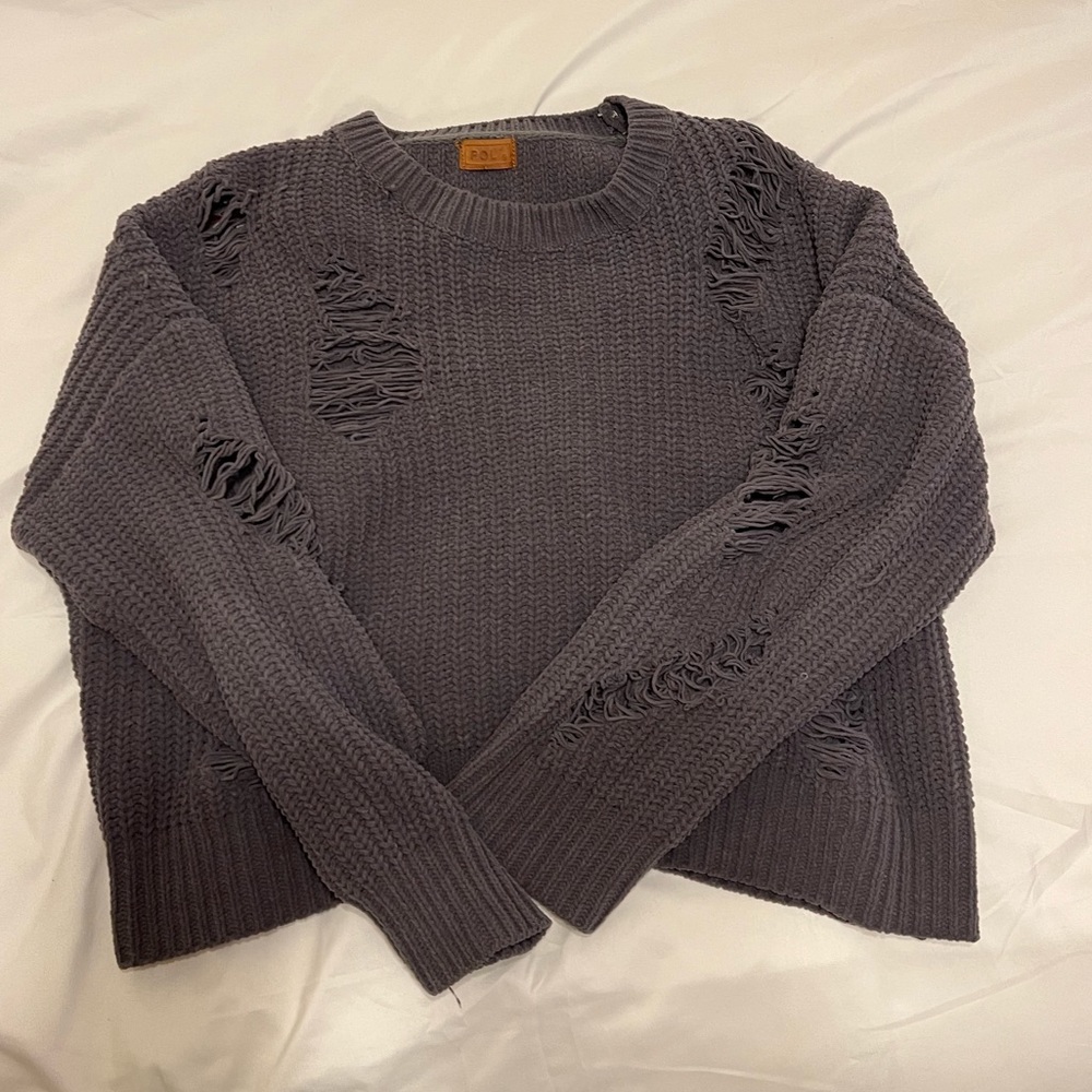POL distressed gray sweater